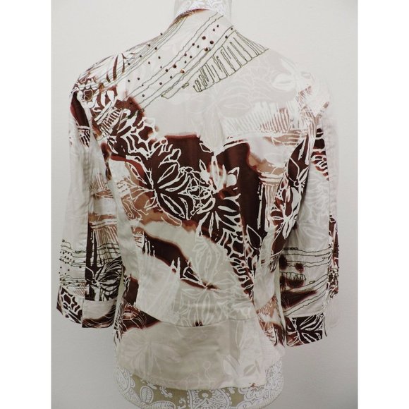 Coldwater Creek Fall Blazer Jacket Brown Bead 6 Beige Career 3/4 Sleeves Career - Picture 2 of 3